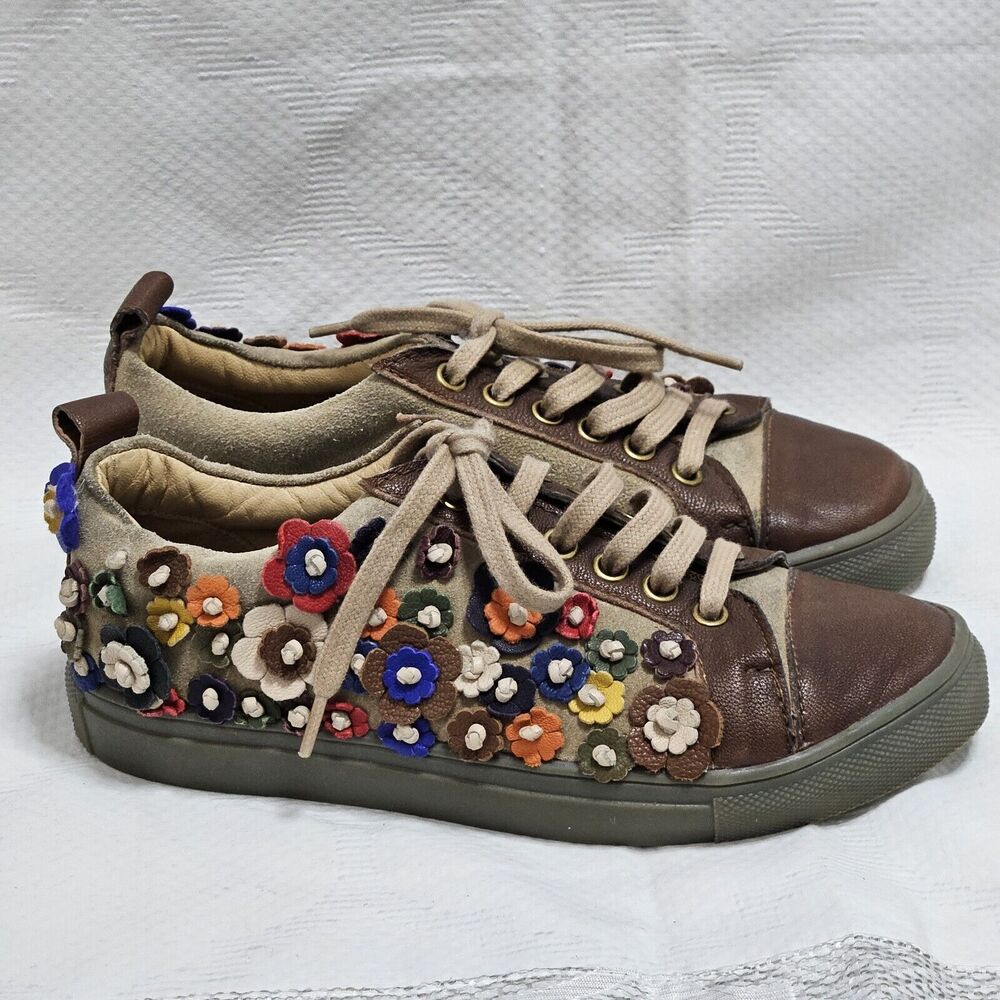 Sheridan Mia Anthropologie Satyr Floral Sneakers Women's EUR 36 US 5.5 Brown EUC